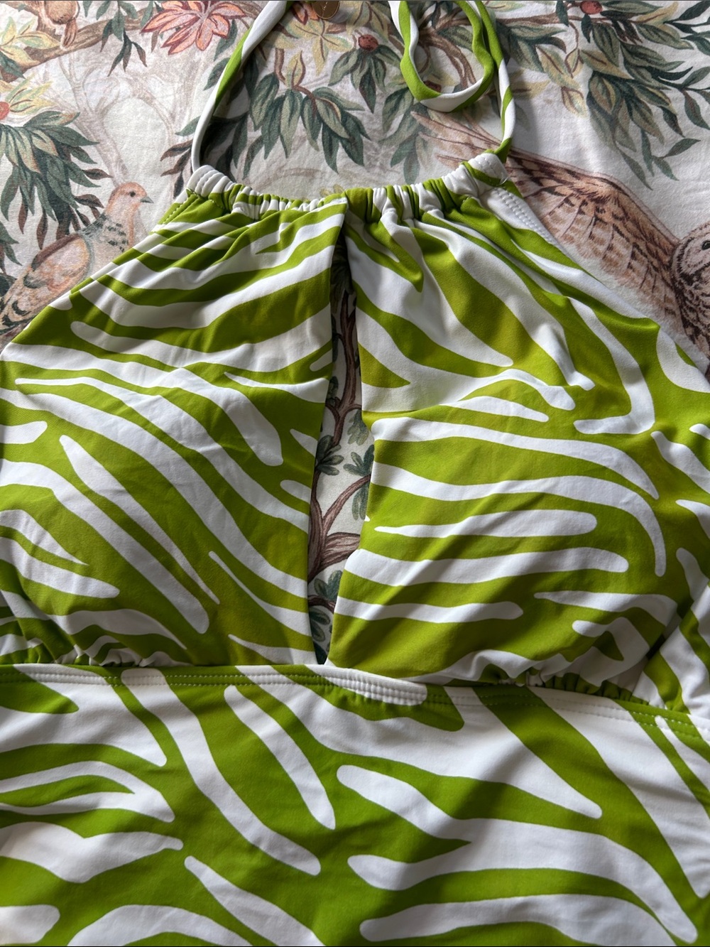 Anne Cole Halter Style Zebra Print Tankini Top Ruching, Gold Charms, Logo Sz Lg - Picture 9 of 13